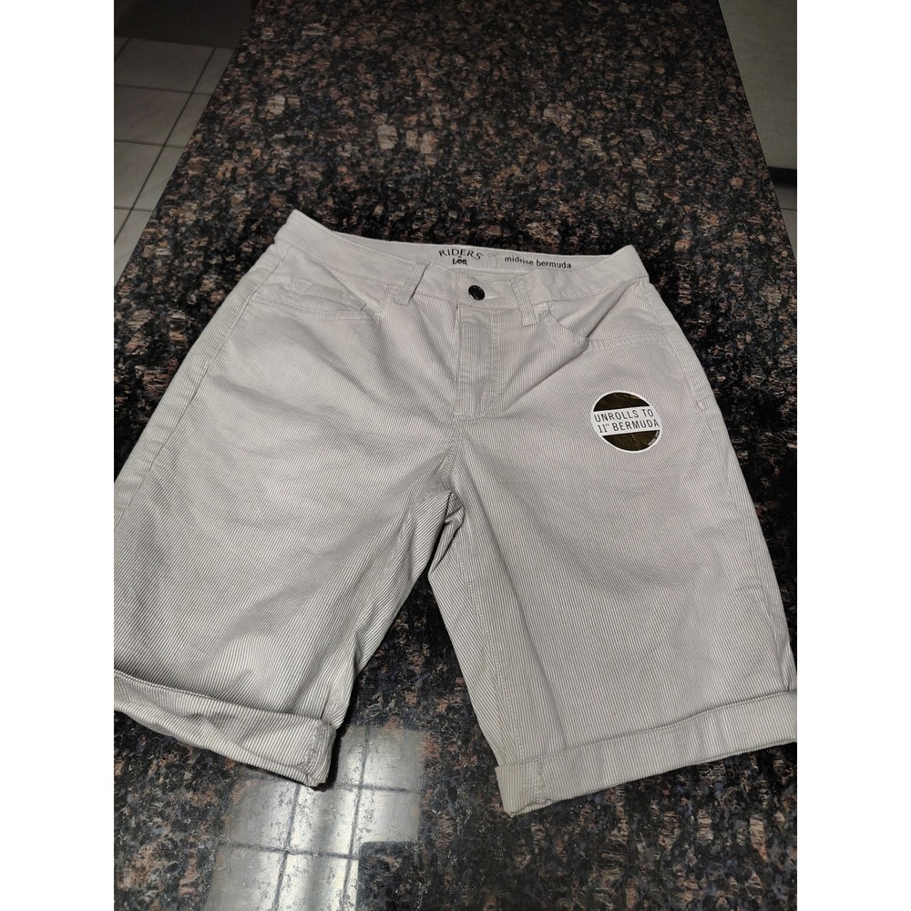Riders by Lee Womens Midrise Bermuda Shorts Tan White Pinstripe Size 6M 197MAWQ